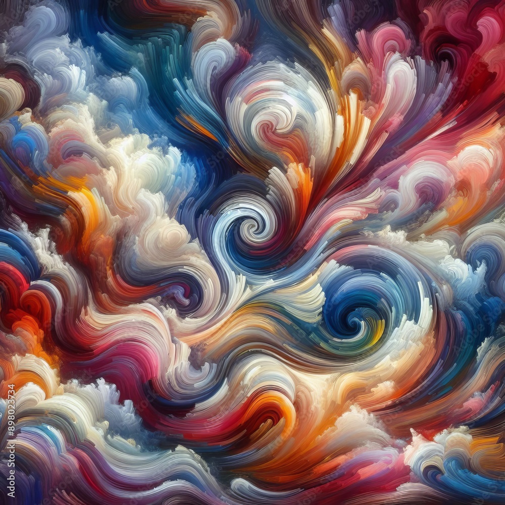 Poster A abstract painting with bold, swirling colors that evoke a sens