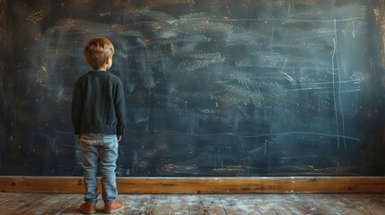 Student engaged with curriculum in front of a chalkboard