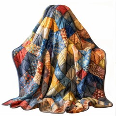 A cozy blanket with geometric patterns, modern design, watercolor illustration, isolated on white background