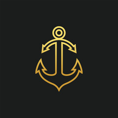 Anchor logo design vector with golden gradient and creative concept icon