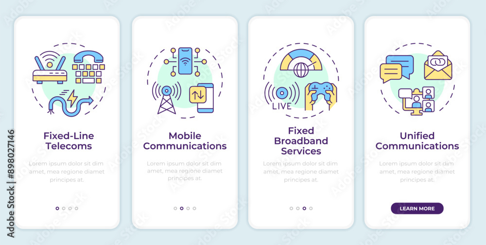 Canvas Prints telecom services onboarding mobile app screen. walkthrough 4 steps editable graphic instructions wit