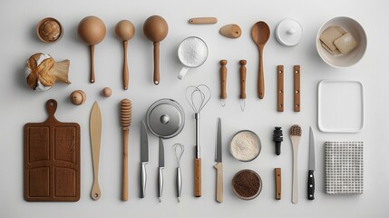 Flat lay of a minimalist baker's kitchen, combining the love of baking with simple, elegant design