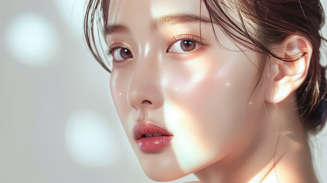 美肌で綺麗なアジア人女性モデルの美容ポートレート