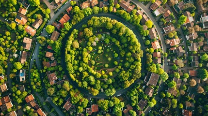 Artistic aerial view of a circular economy model, inspiring innovation in sustainability and resource management