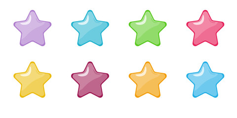 Obraz premium Eight glossy stars different colors on a white background. Set of star icons