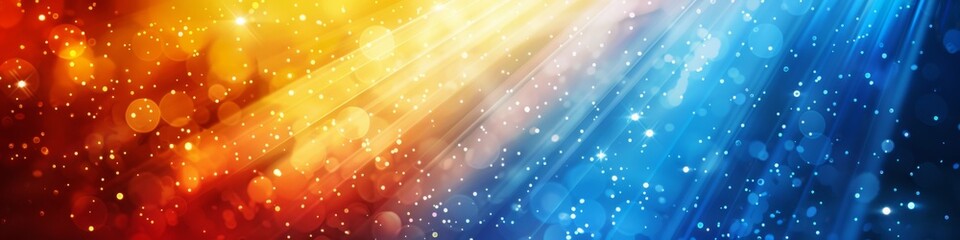 Obraz premium Asymmetrical Blue and Red Light Burst: Abstract Minimalist Concept with Radiant Beams on Dual-Toned Background. Enchanting Blue, Red, and Yellow Illumination Creating Celebratory Atmosphere. Festive 4