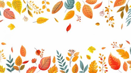 Autumn leaf border with mixed shapes and vibrant colors, creating a seasonal design element