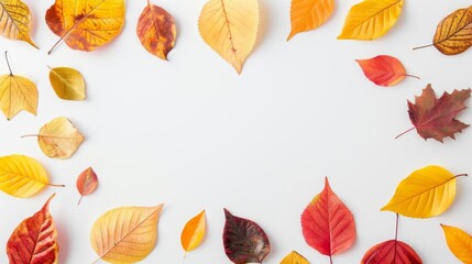 Brightly colored leaf border, capturing the warm tones of autumn, decorative fall frame