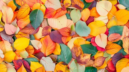 Detailed pile of colorful fall leaves, showcasing the diverse shapes and vibrant hues of autumn