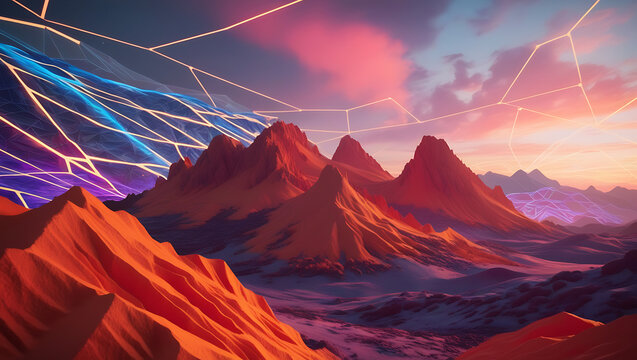 Abstract geometric background with digital landscape or waves. technology illustration for presentations and polygraphy products