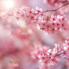 macro pink cherry blossoms. Image with copy space