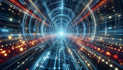 Obraz premium Abstract background of futuristic tunnel with bright neon lights