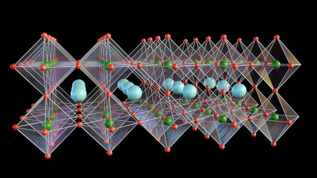 3d rendering of Perovskite nanostructures, these are promising nanomaterials for their possible application in electrochemiluminescent (ECL) analytical systems 