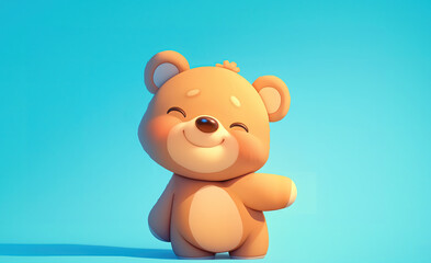 Fototapeta premium Adorable and cute little teddy bear isolated on blue background