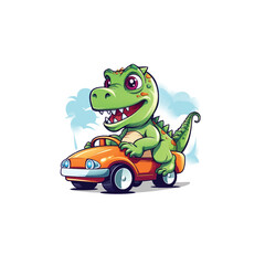 mascot of a Cute dinosaur drive a car vector illustration ready for print on t-shirt
