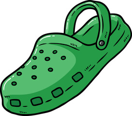 Hand Drawn Vector Cartoon Green Clog Slides Footwear
