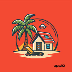 Summer vacation resort logo, vector, mascot, character, illustration