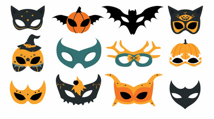 Obraz premium remium icon set of Halloween masks with diverse designs, perfect for spooky celebrations. 