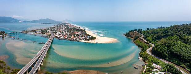 Naklejka premium Lang Co beach near Hai Van pass mountain in Hue, Vietnam
