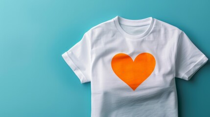A white t-shirt with an orange heart