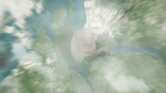 Earth zoom from space on Belem - Para - Brazil. And zoom out through clouds and atmosphere into space. Satellite view