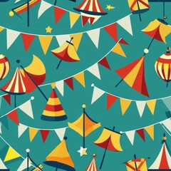 Obraz premium Seamless pattern of circus flags and banners, Generative AI