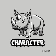 Cute rhinoceros logo, vector, mascot, character, illustration