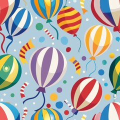 Seamless pattern of colorful circus balloons and streamers, Generative AI