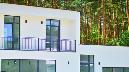 Upscale commercial premises wooded area. Fragment of a  building facade. Commercial property for rent.