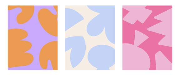 Cool doodle shapes abstract cover collection. Trendy colors bright design set for report, banner, poster, brochure, flyer