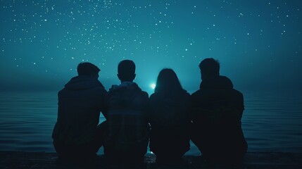Couples romantically stargazing under a clear night sky, enjoying the beauty of the stars