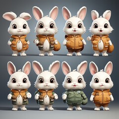Fototapeta premium A Collection of Cute Little Bunnies in Various Poses