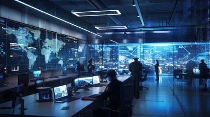 advanced crime prevention center where law enforcement officers use big data analytics to predict and prevent criminal activities