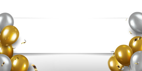 vector illustration birthday celebration concept banner template design bright golden and white helium balloons flying.