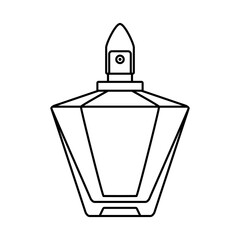 A bottle of perfume. The black outline of the perfume bottle. A beautiful perfume bottle with a fresh scent. Vector illustration isolated on a white background for design and web.
