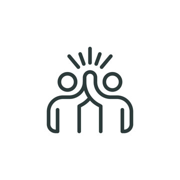 recommend clip art: Outline icon two people give high-five or people together holding hands with their hands raised up. Line sign friendly greeting, volunteers, teamwork and support. Vector isolated pictogram.