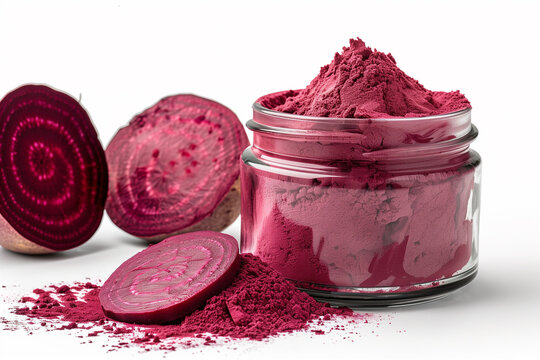 Beetroot powder in a glass jar