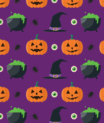 Seamless background on Halloween theme. Design for wrapping, fabric and print. Vector.