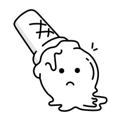 Cute melting cone character in doodle style  

