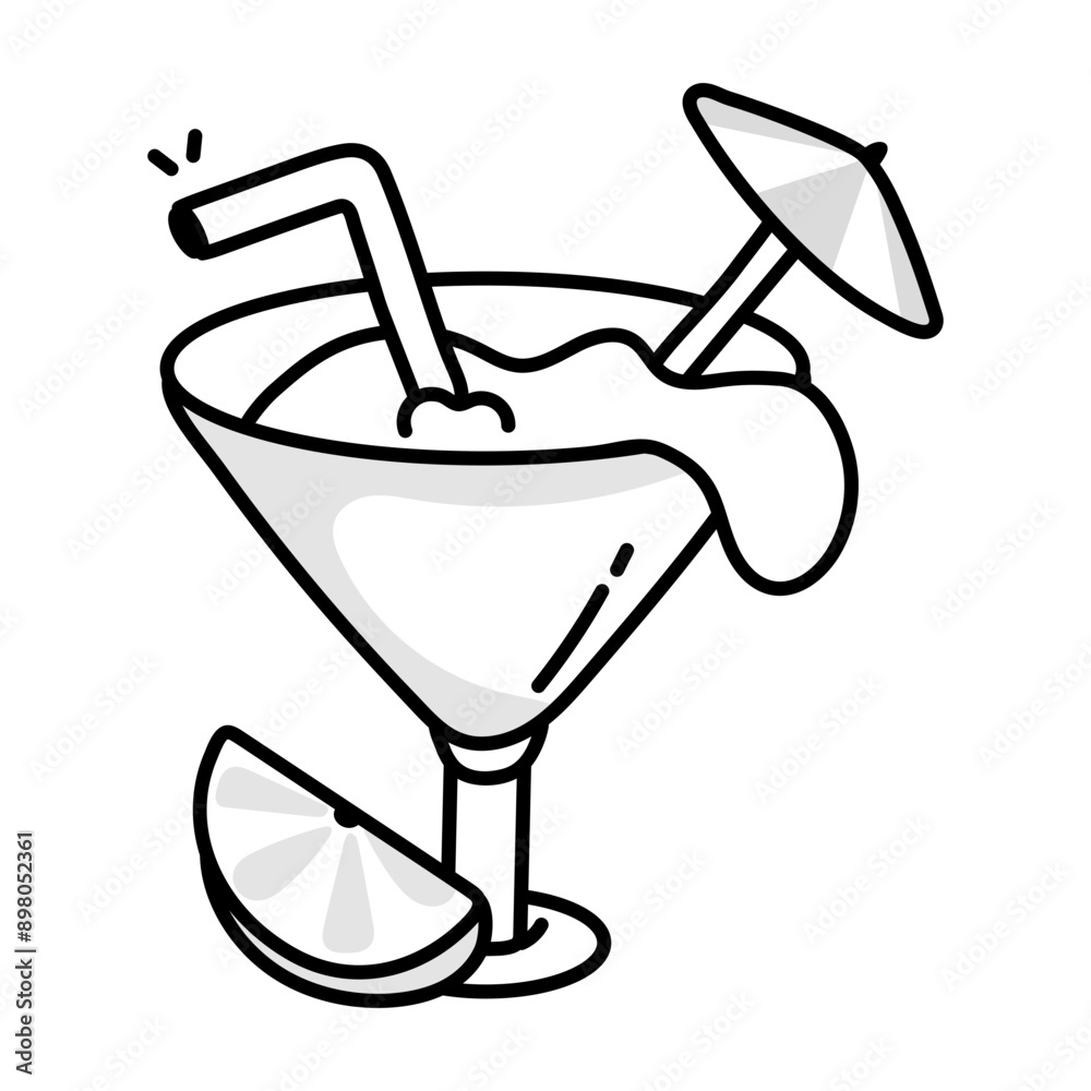 Poster a doodle style icon of cocktail glass