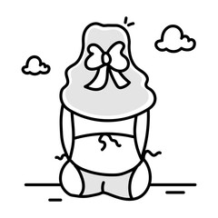 Bikini girl sitting at poolside, doodle icon 

