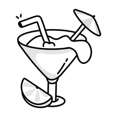 A doodle style icon of cocktail glass 

