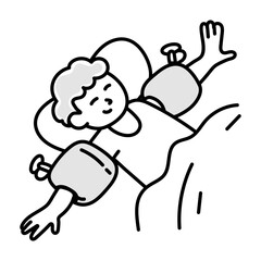 Boy doing arm float, doodle icon 


