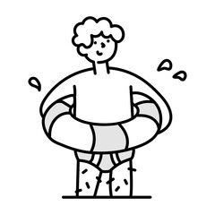 Obraz premium Boy with swimming safety ring, hand drawn icon