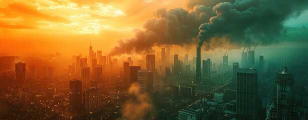 Obraz premium pollution theme with death black AI technology, Dynamic colors, copy space for text , realistic photo high detailed