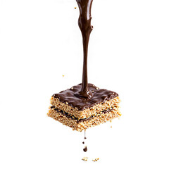 Obraz premium Chocolate covered sesame brittle crisp and nutty shattering and releasing a shower of golden sesame
