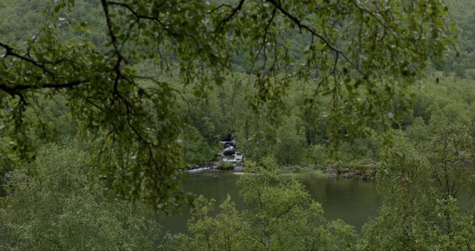 Summer in Norway. Beautiful valley Innerdalen, lake Innerdalsvatna and mountain Innerdalst&aring;rnet.