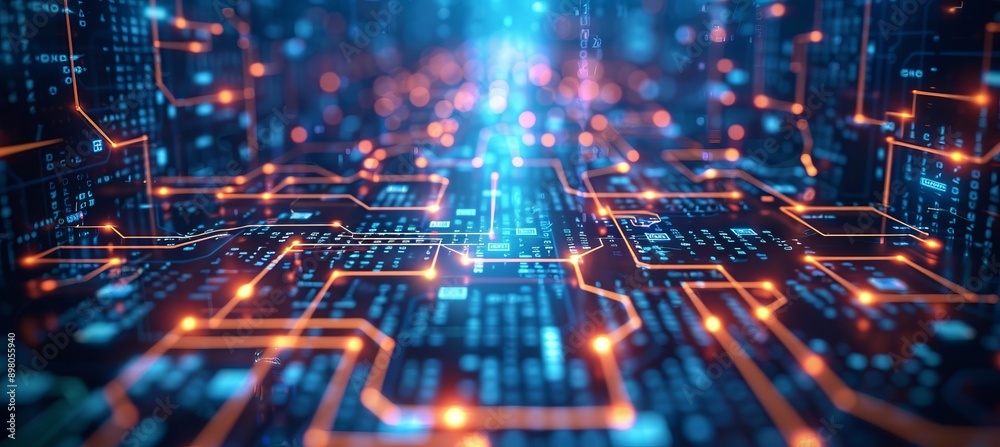 Aufkleber Circuit network motherboard. Wireless data transfer process. Generative AI technology.	
