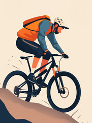 Naklejka premium A young man is riding a bicycle on the hillside. 