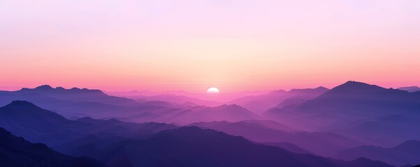 Fototapeta premium Serene Twilight Horizon with Mountain Silhouettes, Copy Space for Text.